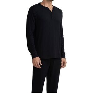 Eberjey Henry Top Henley Long Sleeve Tencel Modal Black Large Pajama Long Comfy